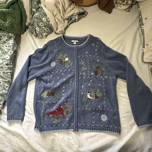 vintage croft & barrow knitted birds woodland sweater